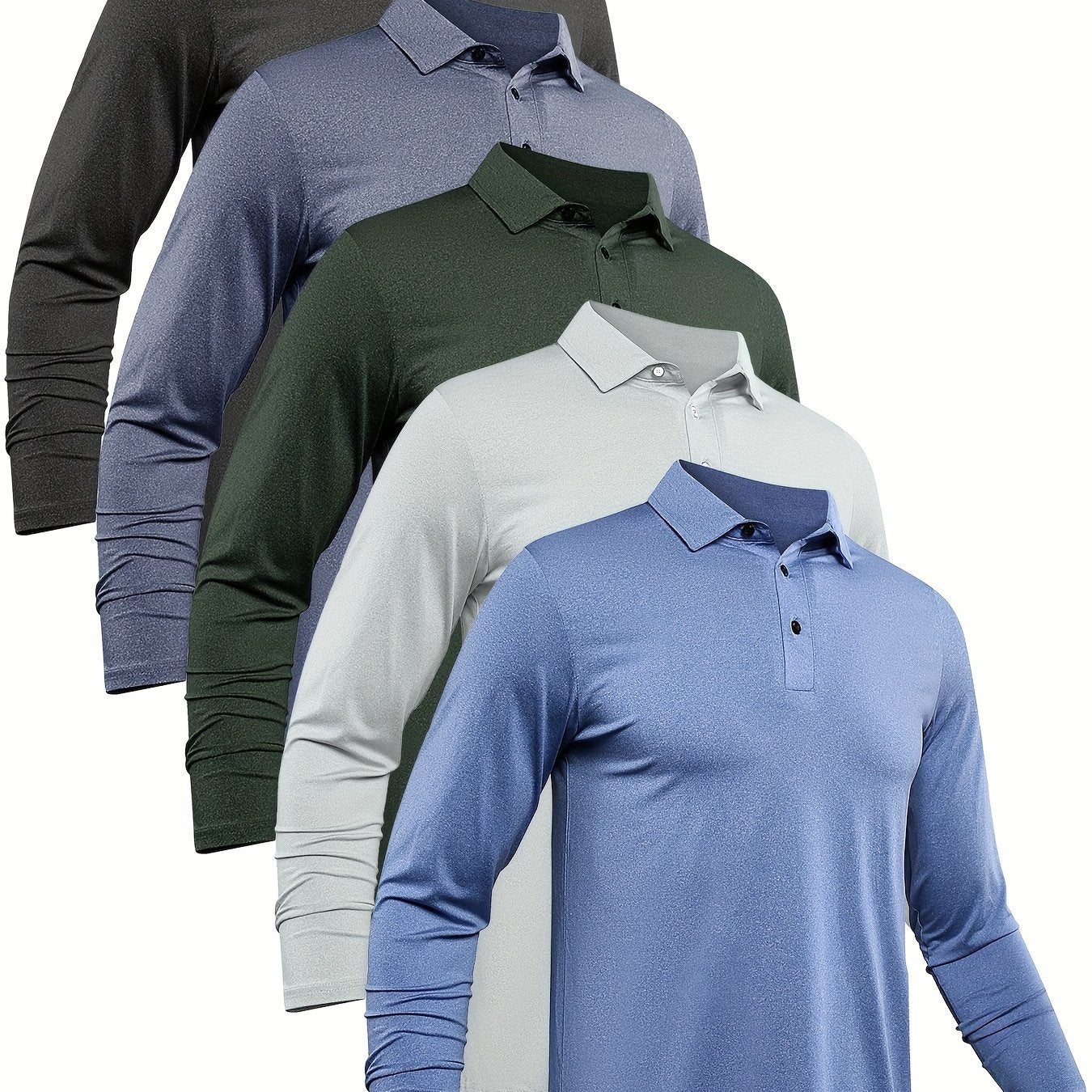 5 Pcs Men's Custom Fit Long Sleeve Shirts Quick Drying Golf Shirt Tennis