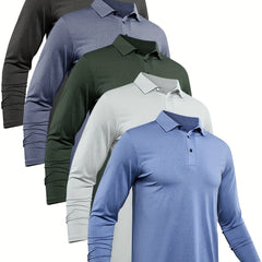 5 Pcs Men's Custom Fit Long Sleeve Shirts Quick Drying Golf Shirt Tennis