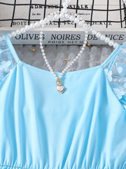 Flower Appliques Mesh Long Sleeve Jumpsuit for Party