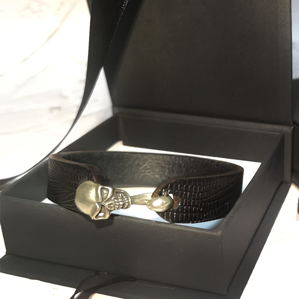 Men's Veg Tan Leather Bracelet with Skull Buckle
