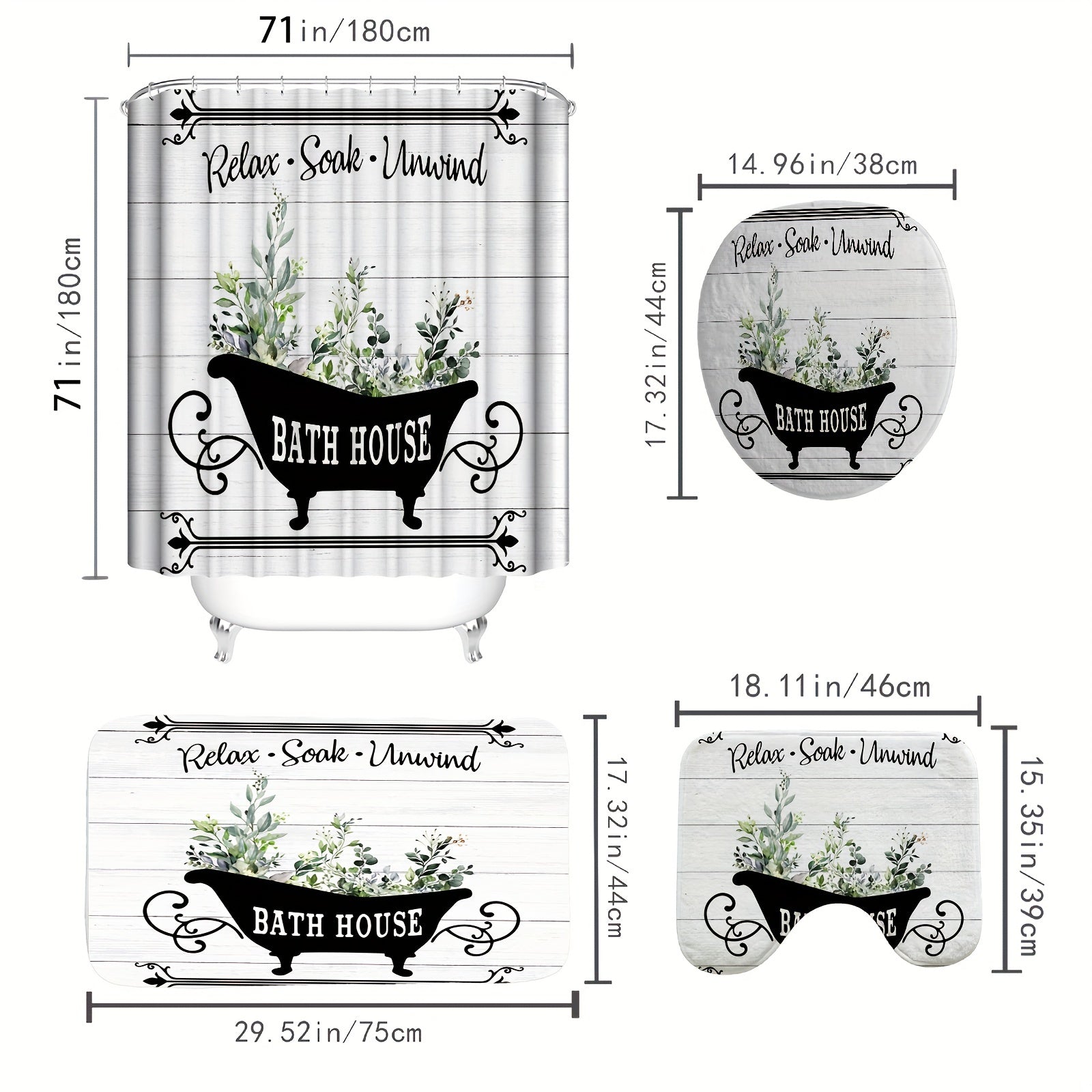 Rustic Flower Plant Bath Curtain Set - Eucalyptus Leaf Spring Theme