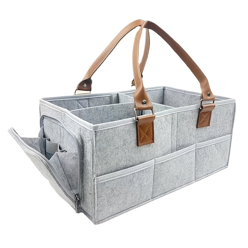 Portable Gray Felt Storage Bag with Multiple Compartments