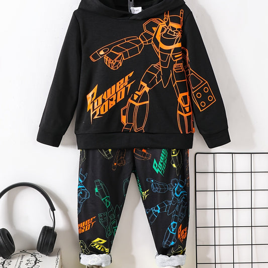 Boy's Robot Pattern Outfit 2pcs Set POWER ROBOT Print Kid's Clothes
