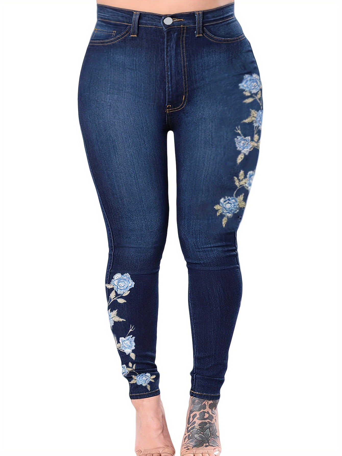 Women's Plus Floral Embroidery Skinny Jeans
