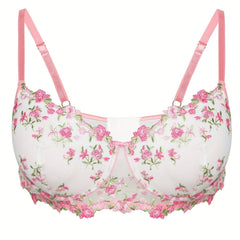 Floral Embroidered Semi Sheer Underwire Mesh Bra