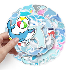 50pcs Dolphin Pattern Graffiti Waterproof Stickers For Water Bottles Laptop