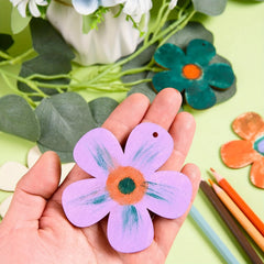 10pcs Wooden Flower Cutouts Ornaments with Twine Kids Painting DIY Crafts