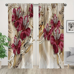 2pcs Flared Flower Printed Rod Pocket Curtains for Home Decor