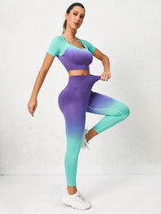 Yoga Set Crop Top & Leggings Two Tone Gradient Fitness Activewear