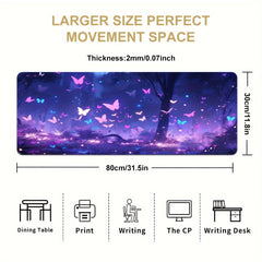Purple Butterfly Large Mouse Pad Extended Desk Pad Non Slip Rubber Base