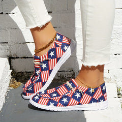 Women's Star & Striped Print Canvas Shoes Casual Lace Up Outdoor Shoes