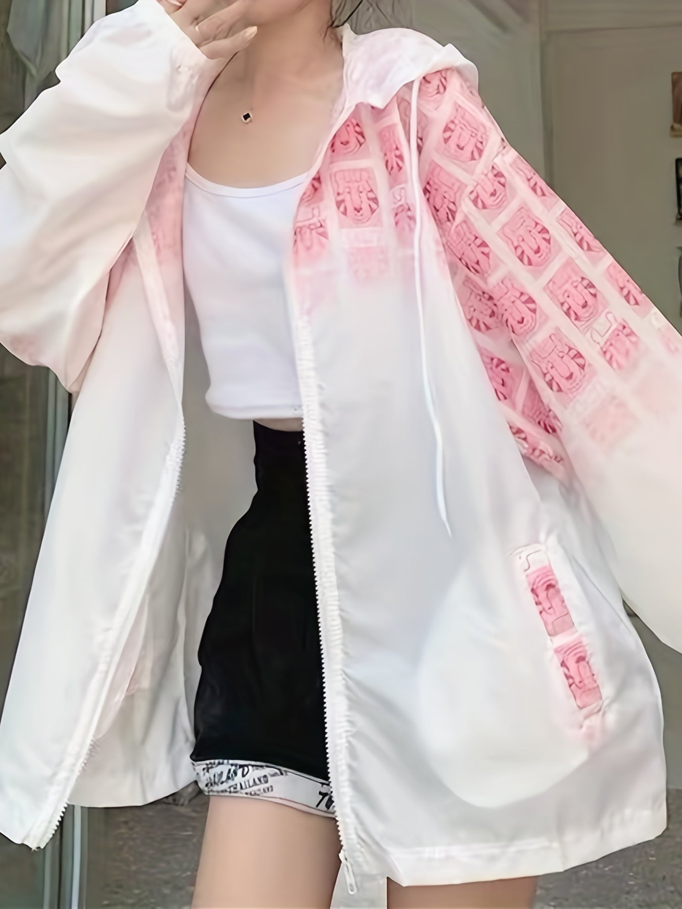 Gradient Cartoon Print Hoodie Jacket Long Sleeve Zip Up Sweats
