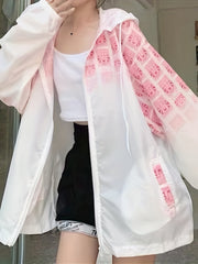 Gradient Cartoon Print Hoodie Jacket Long Sleeve Zip Up Sweats