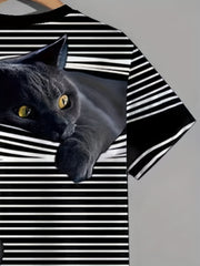 Men's 3D Cat & Blinds Graphic T Shirt Breathable Tee for Outdoor Fun