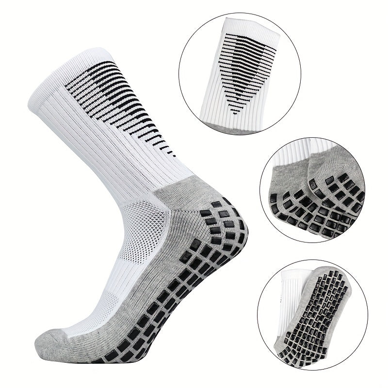 3 Pairs Striped Sports Football Socks Non slip Training Crew Socks