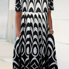 Colorblock Geometric Print Short Sleeve Dress