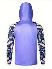 Men's UPF 50 Sun Protection Hoodie with Mask Plant Pattern