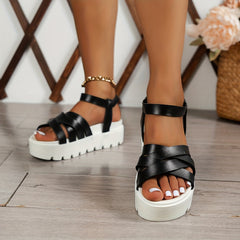Women's Faux Leather Wedge Sandals Casual Slides