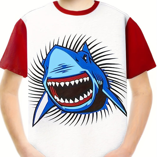 3D Shark Graphic T-shirt for Kids, Summer Gift