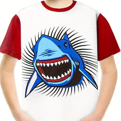 3D Shark Graphic T-shirt for Kids, Summer Gift