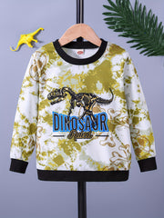 Boys Tie Dye Dinosaur Print Sweatshirt Crew Neck Top