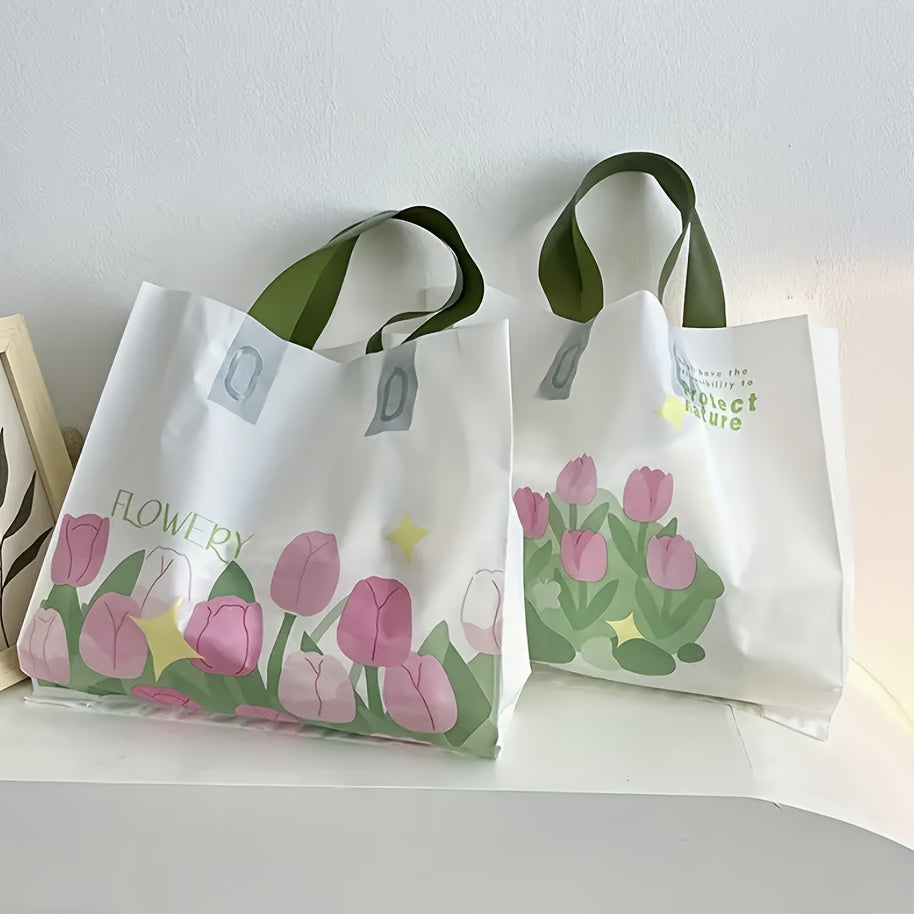 6pcs Tulip Clothes Shop Tote Bag Plastic Shopping Gift Packaging Bag