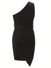 One Shoulder Cut Out Bodycon Dress with Belt for Girls