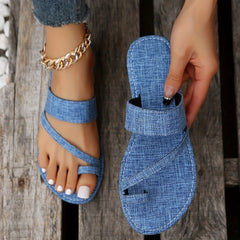 Women's Denim Flat Slide Sandals Non Slip Shoes