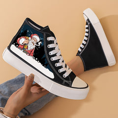 Christmas Santa Print Chunky Canvas Sneakers