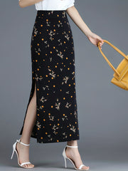 Graphic Print Split Skirt Bodycon High Waist Skirt