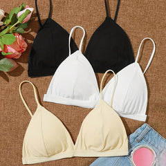 3 Pcs Girls Bralette Spaghetti Strap V Neck Padded Wire A B Cups Hook Closure