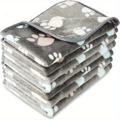 Soft Warm Dog Blanket Grey Paw Pattern Fluffy Mat for Dogs Cats