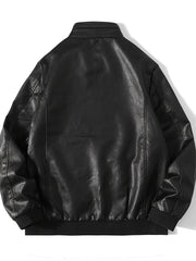 Men's Stylish PU Leather Jacket Zip Up Long Sleeve Jacket