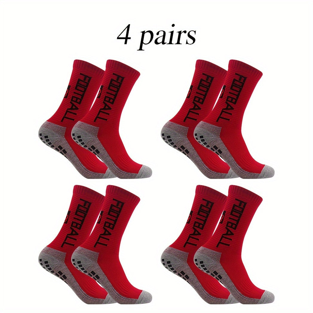 4 Pairs Non Slip Soccer Socks Breathable Crew Socks