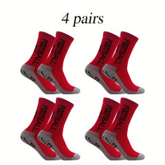 4 Pairs Non Slip Soccer Socks Breathable Crew Socks