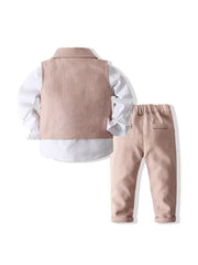 Boys Gentleman Outfits Long Sleeve Shirt&Pants&Vest Set