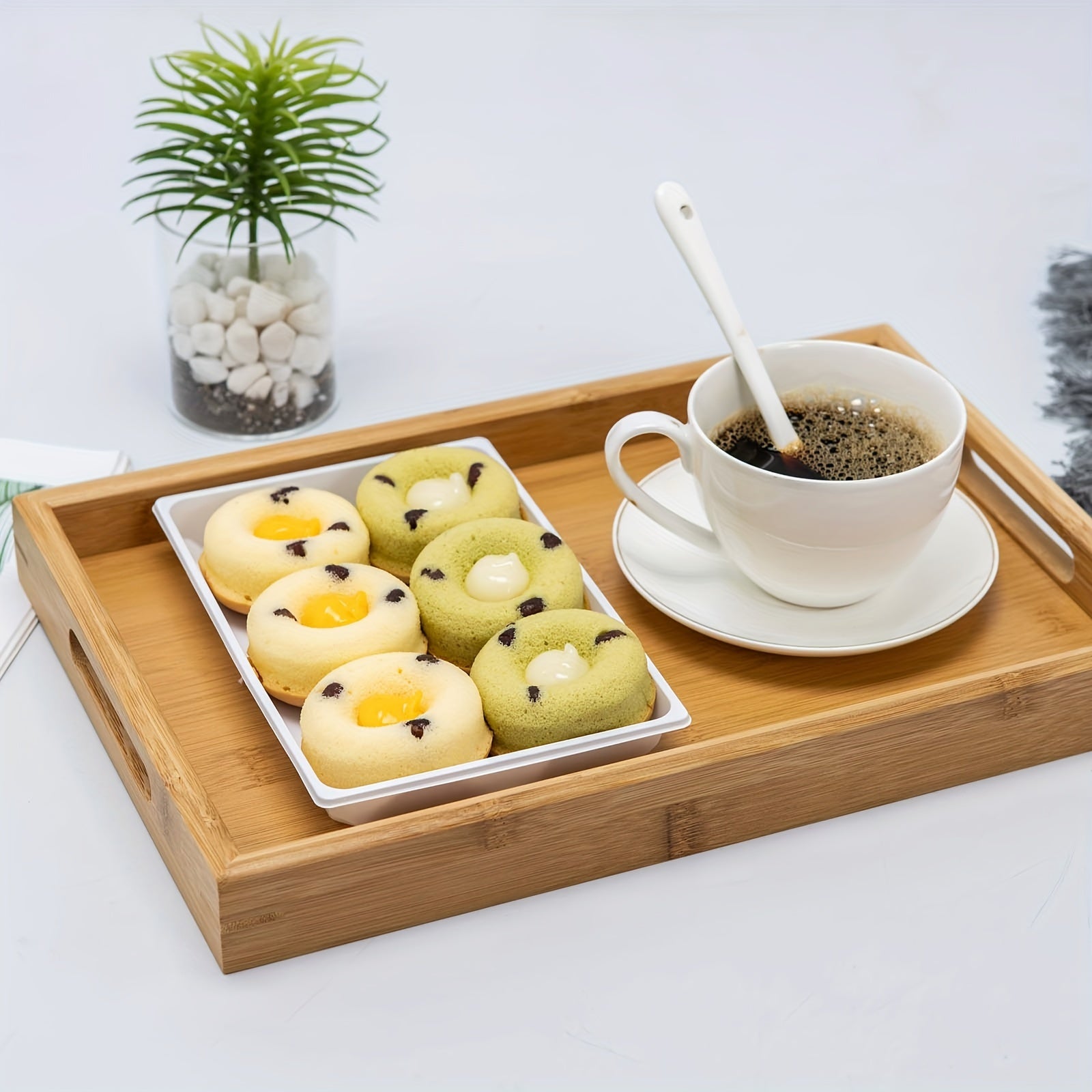 Bamboo Serving Tray With Handles Wooden Fruit Storage Trays
