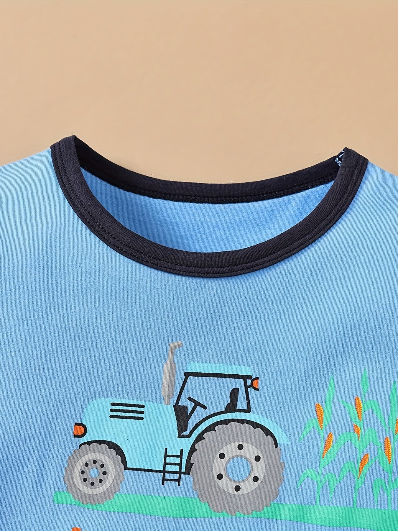 2pcs Boys Tractor Graphic Cotton T Shirt & Shorts Set For Summer