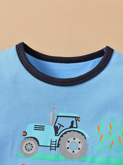 2pcs Boys Tractor Graphic Cotton T Shirt & Shorts Set For Summer