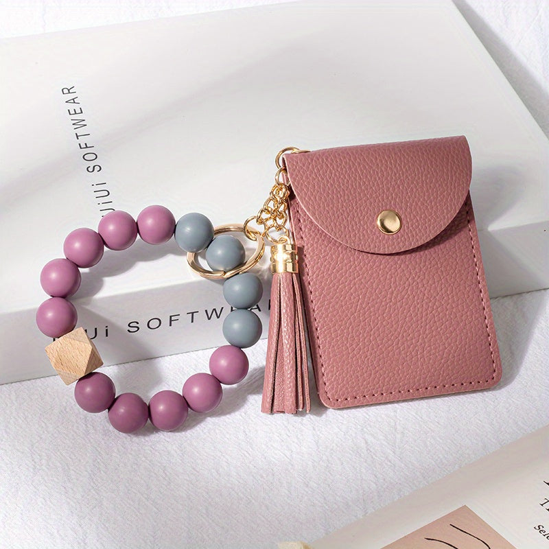 Silicone Bead Bracelet Card Holder Keychain Wallet Coin Purse