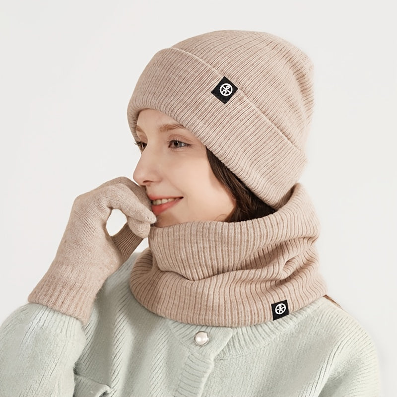 Winter Warm Hat Scarf Gloves Set Windproof Knitted Hat Three piece