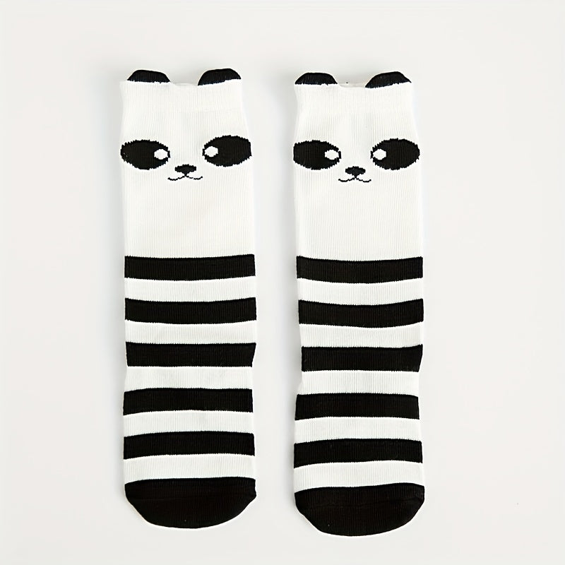 Girls Panda Striped Knee High Socks for Kids