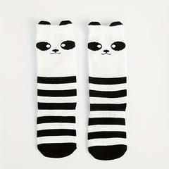 Girls Panda Striped Knee High Socks for Kids