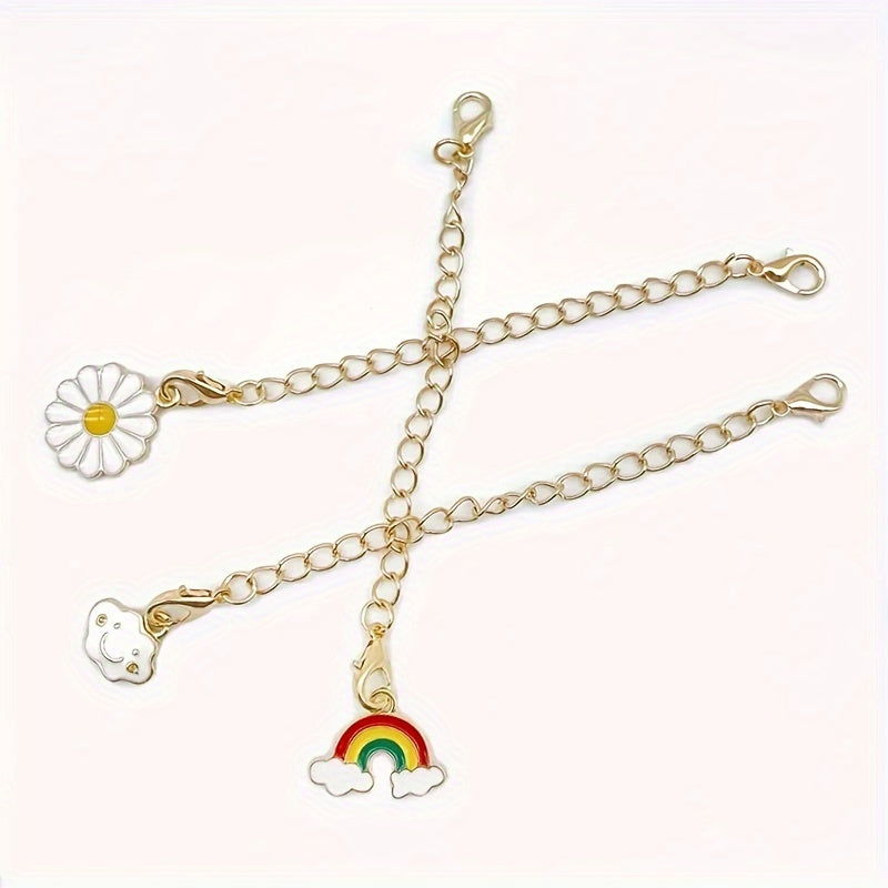 2pcs Daisy Rainbow Chain Charm And Straw Tip Cover Set For Tumbler Water Cup