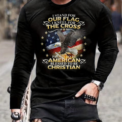 Flag And Eagle Print Men's Graphic T-shirt Autumn Pullover