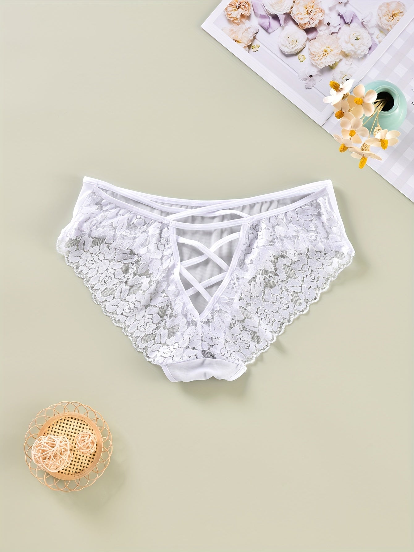 3 Pack Plus Size Floral Lace Cut Out Back High Stretch Panties Set