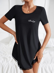 Sexy Lace Nightdress Heart Print Mesh Pajama Dress Women's Sleepwear