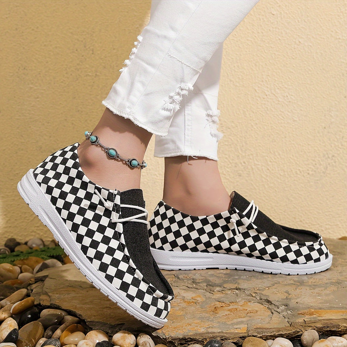 Plaid Print Blocking Skate Shoes Lightweight Comfortable Low Top Sport Shoes