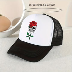 Skull Rose Print Baseball Cap Adjustable Sun Hat Hip Hop Dad Hats
