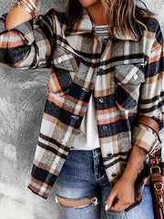 Plaid Print Button Up Long Sleeve Blouse